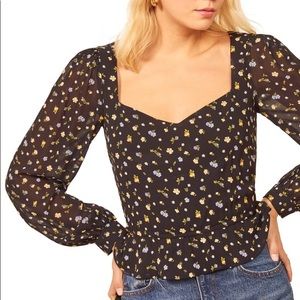 New Reformation Valencia Floral Print Top